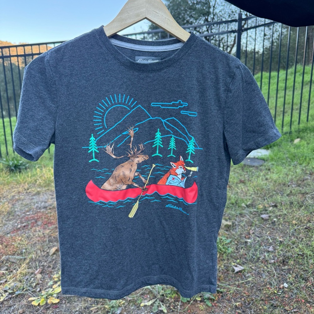 Eddie Bauer Youth Moose Fox Camping T-Shirt 10/12